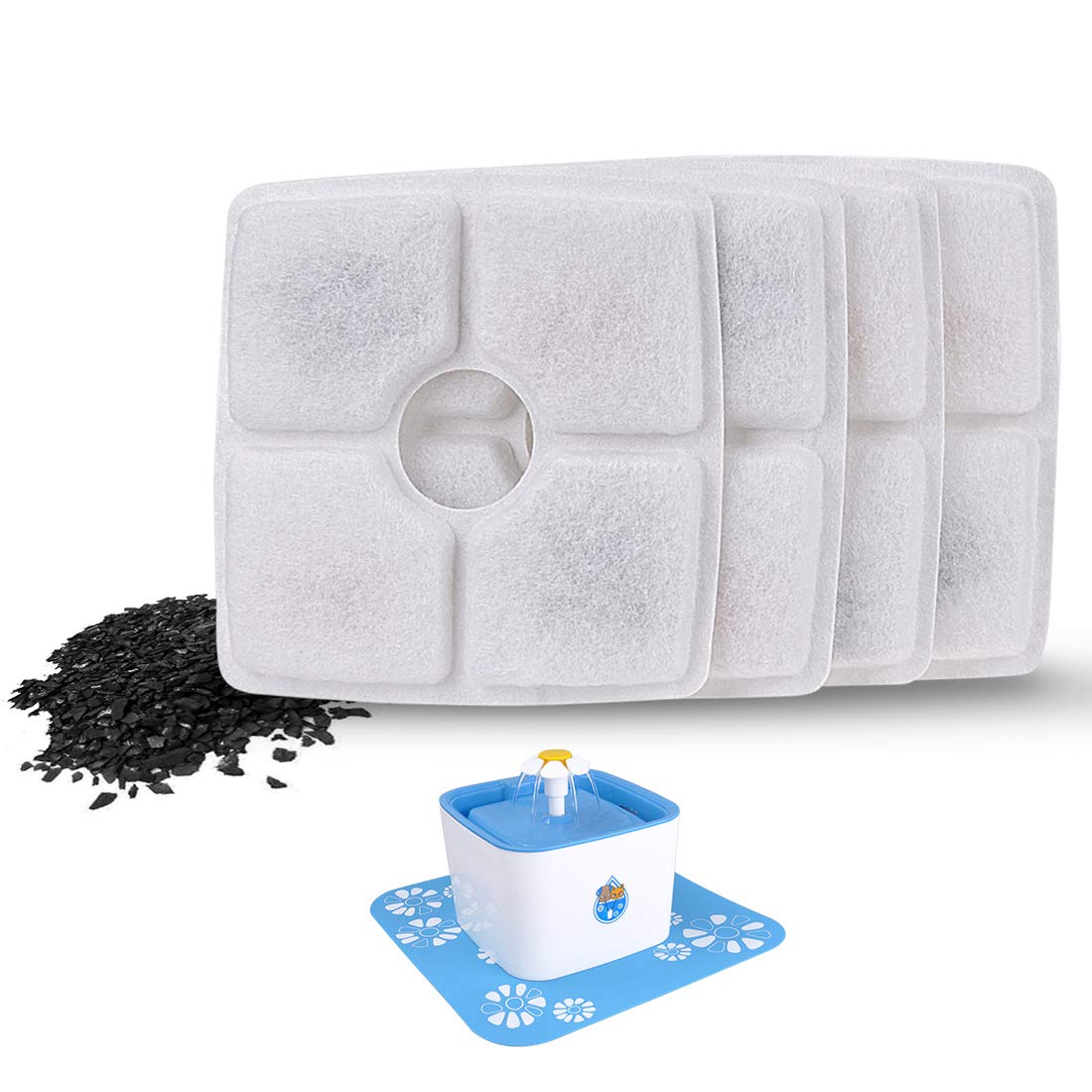 DEWEL 4 Pack Cat Dog Fountain Filters, Activated Carbon, 2.5L Capacity, Compatible with DEWEL 2.5L Pet Fountain