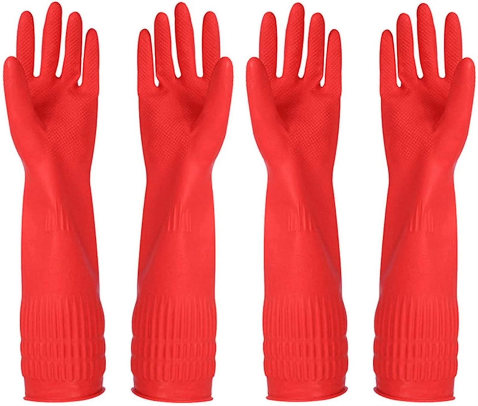 Guantes Limpieza Guantes de látex Largos de Color Rojo de 38 cm de Largo for Uso doméstico Guantes de Goma Rojos(S)