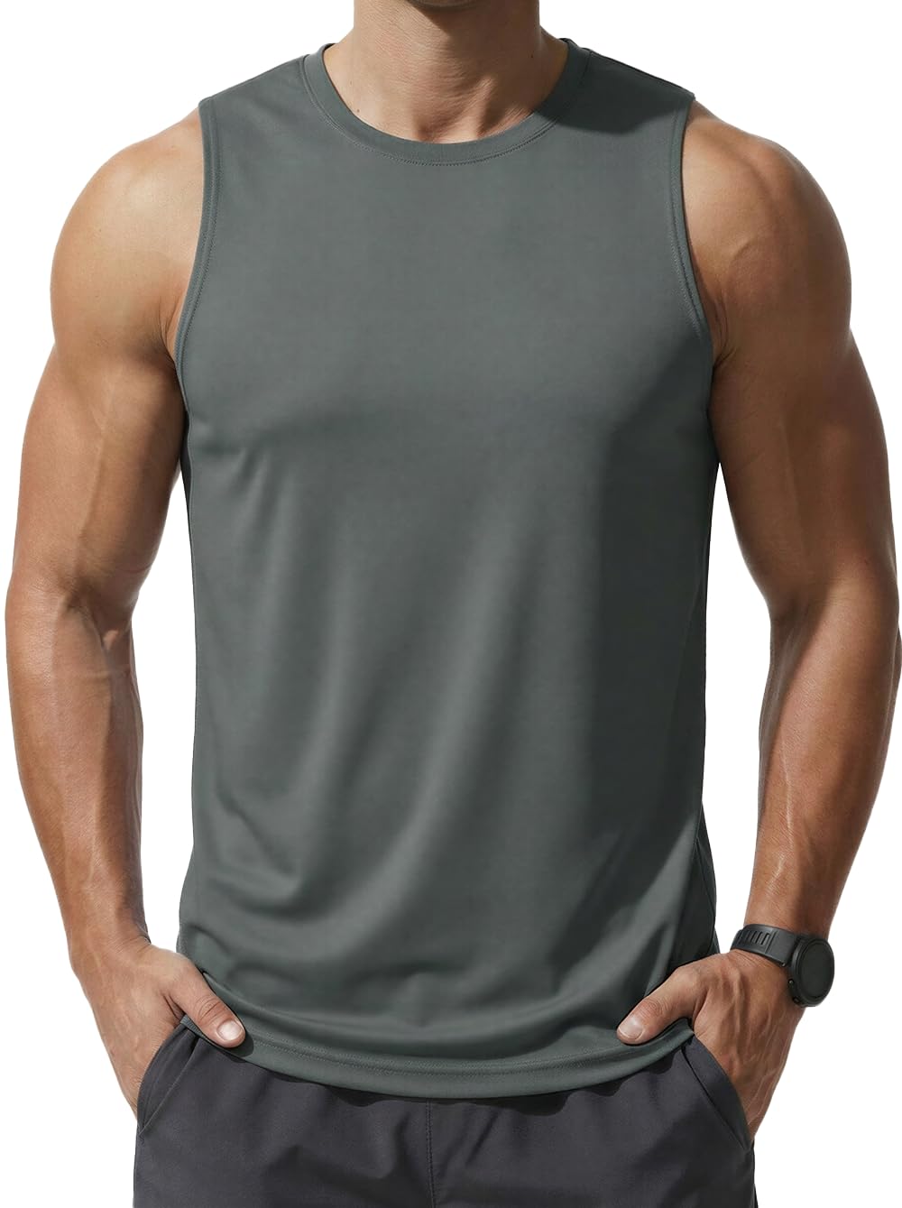 MAGCOMSEN Tank Top Herren Muskelshirts Leicht Rundhals Achselshirt Sommer Quick Dry Gym Trägershirt Fitness Ärmelloser T-Shirt