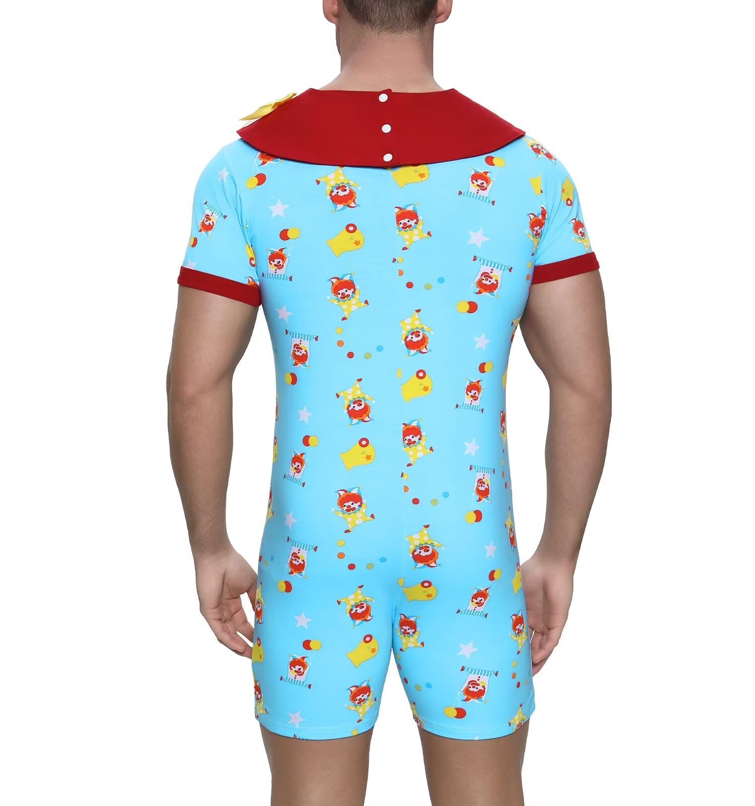 Landofgenie Combinaison Une pièce pour Homme Onesie Pyjama Bodysuit à Manches Courtes pour Homme Pyjama à col Amovible avec imprimé Clown
