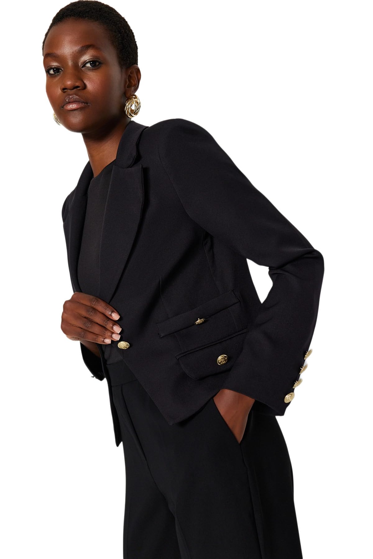 Trendyol Collection Damen Schwarz Schwarze, Regelmäßig Gefütterte, Gewebte Blazerjacke Für - Größe 36