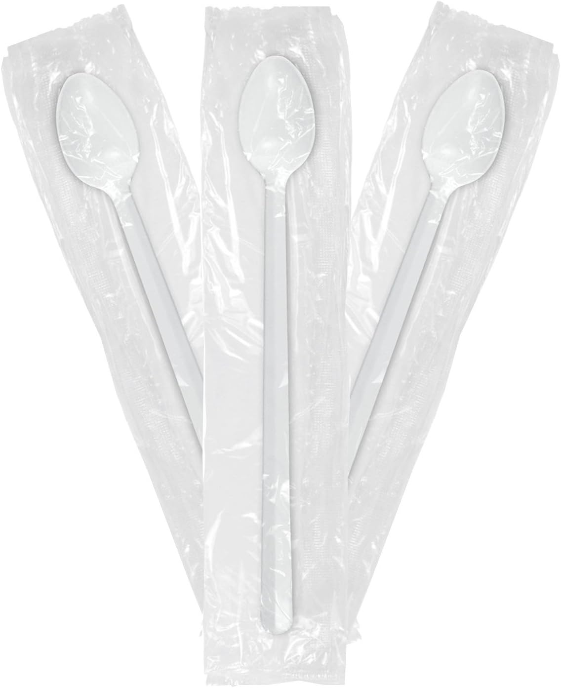 Medium Weight Wrapped-Plastic Disposable Long Shake | Ice Cream | Soda Spoons-White-100 pcs Value pack