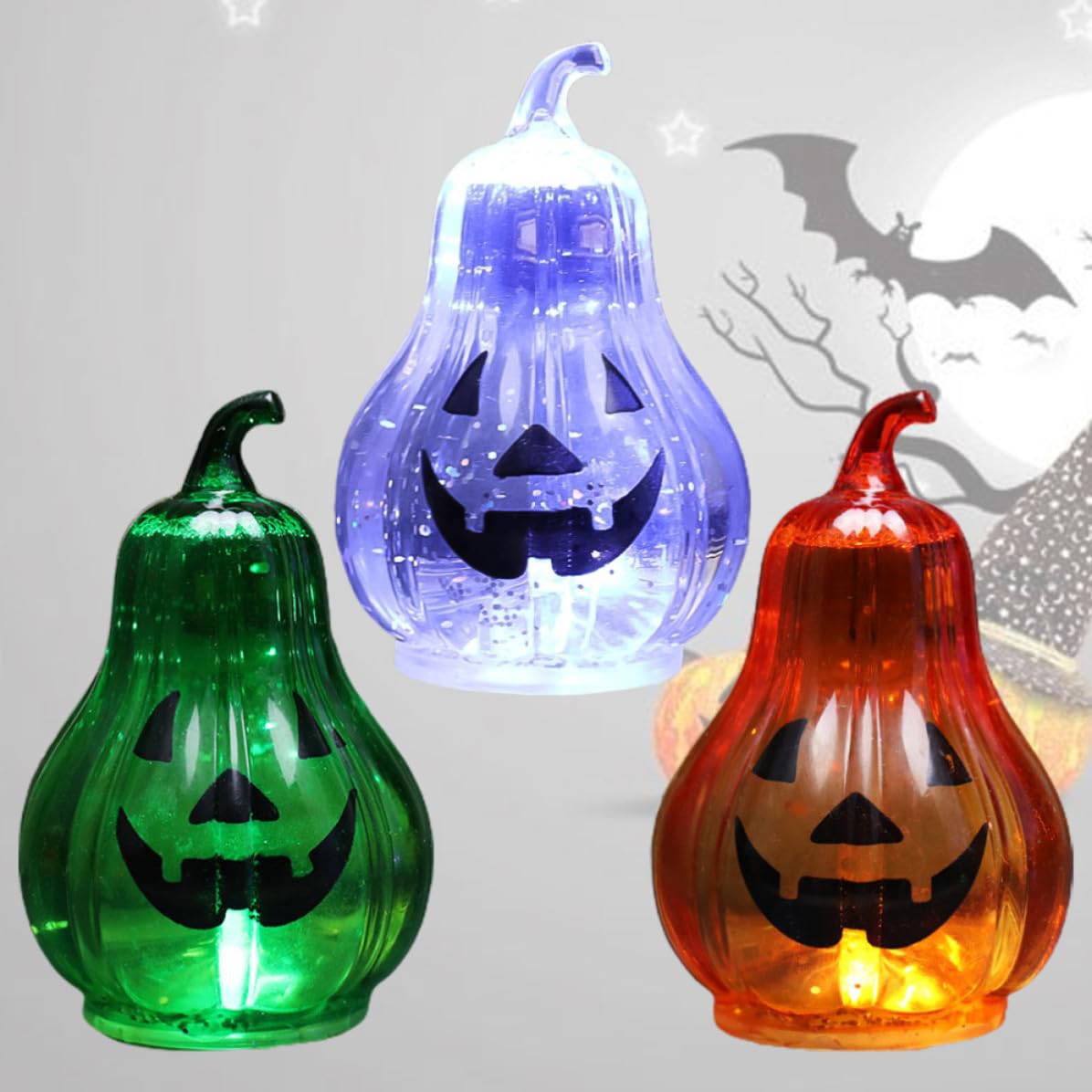 3 Pezzi Luce Zucca LED Halloween in Pvc, Decorazione Luminosa