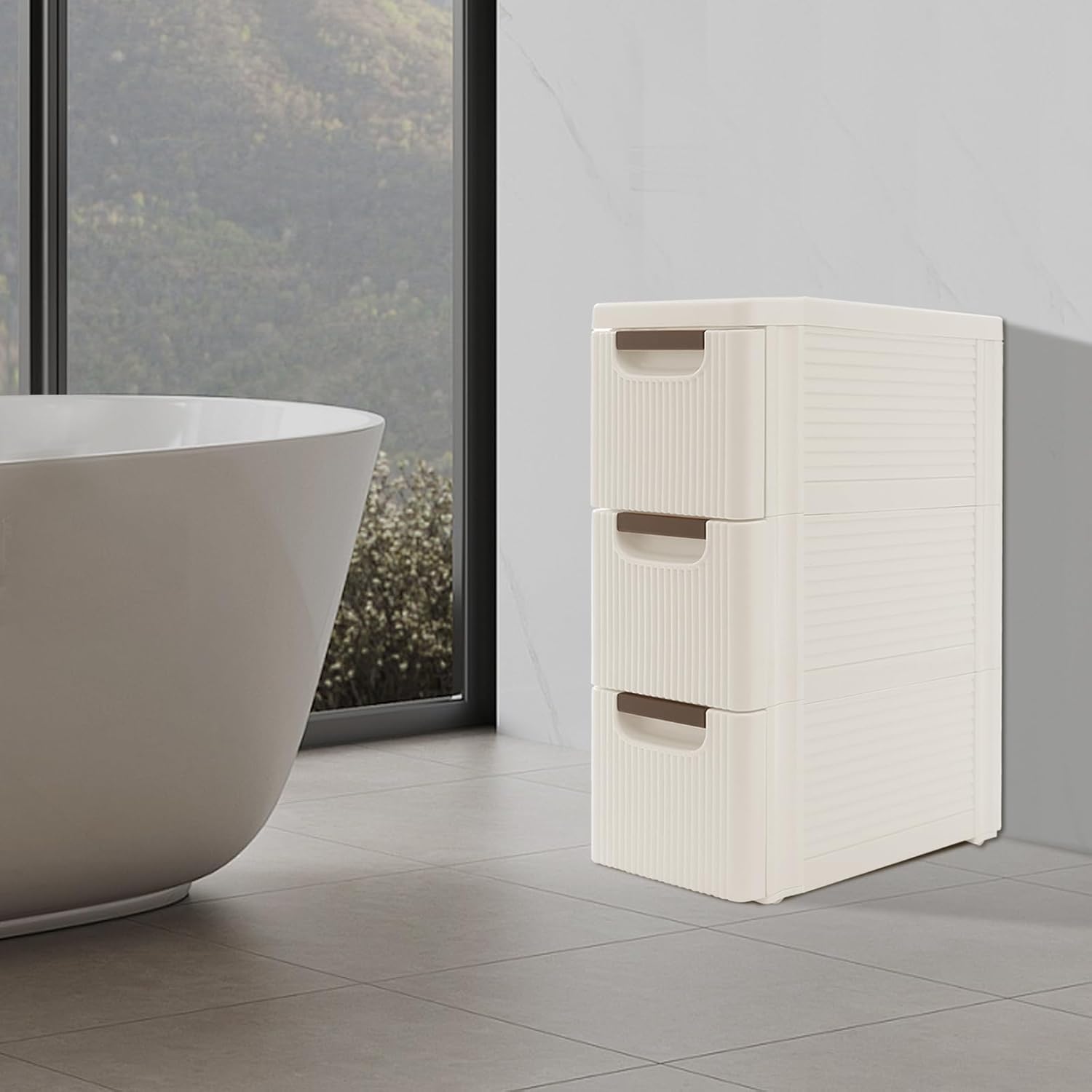 Narrow Storage Cabinet with Drawers, Rolling Storage Cart Organizer with 3 Drawers, Plastic Dresser, Mobile Utility Cart on Wheels for Bathroom Kitchen Bedroom Office Classroom (3-Drawers)