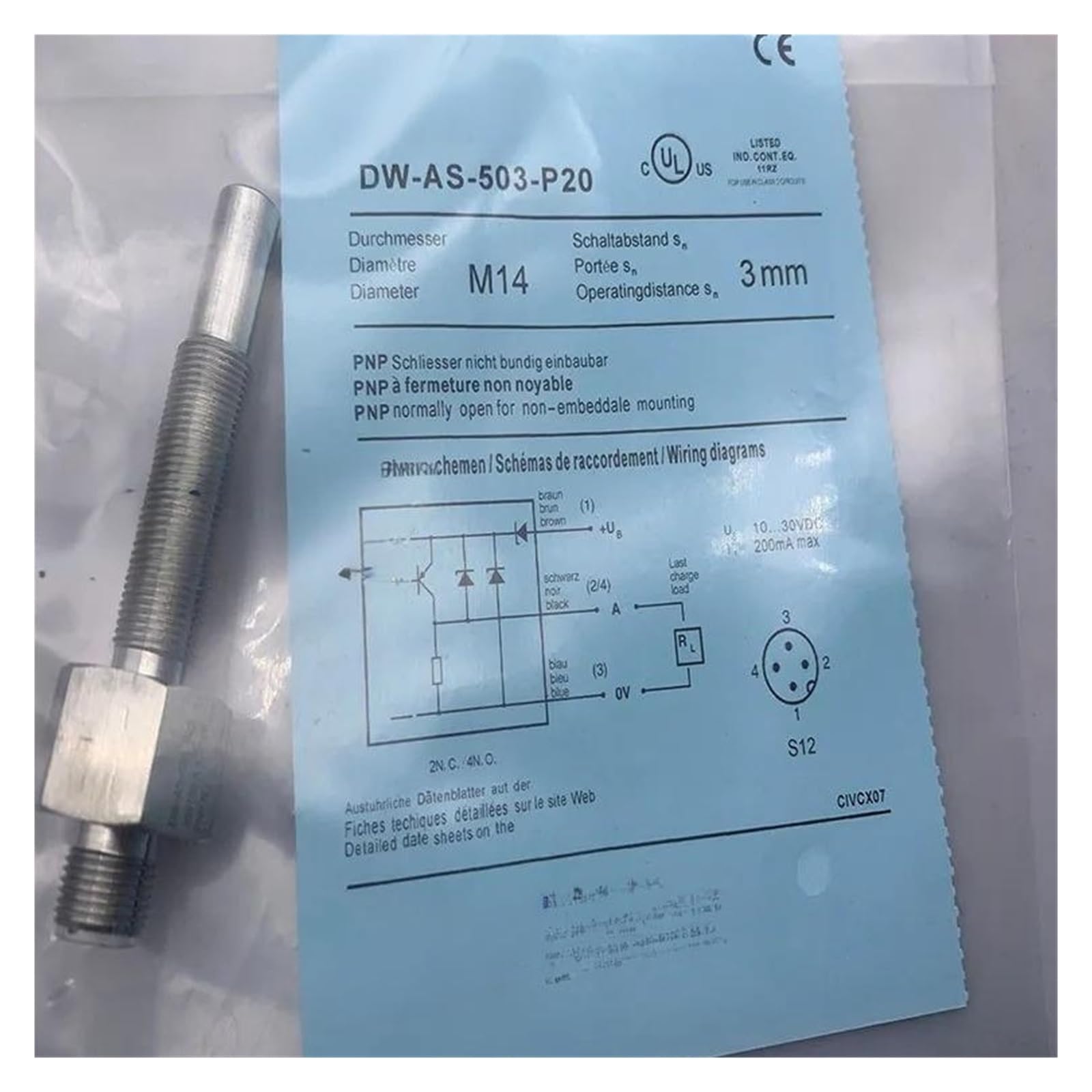Capteur de proximité DW-AS-501-P20 inductif cylindrique pour automatisme