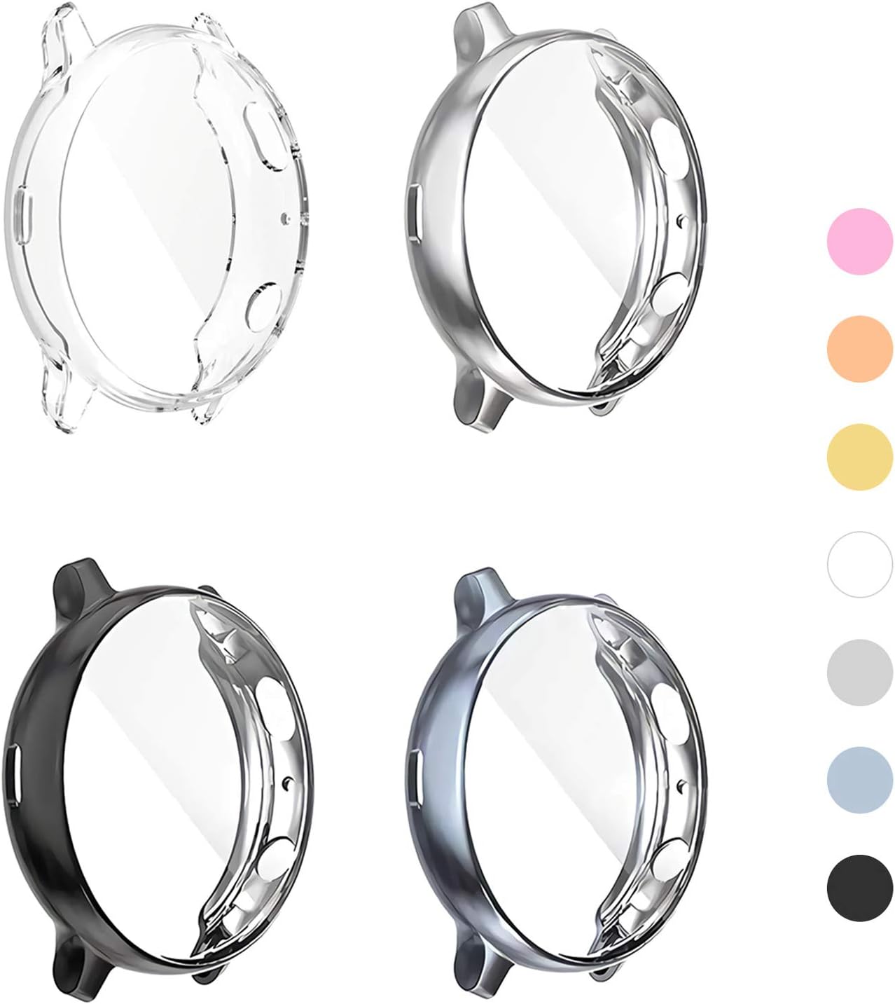 (4 Pack) Screen Protector Case Compatible for Samsung Galaxy Watch Active 2 44mm Silicone Bumper Protective Shell Face Cover (Active2 44mm Clear/Silver/Black/Gray)