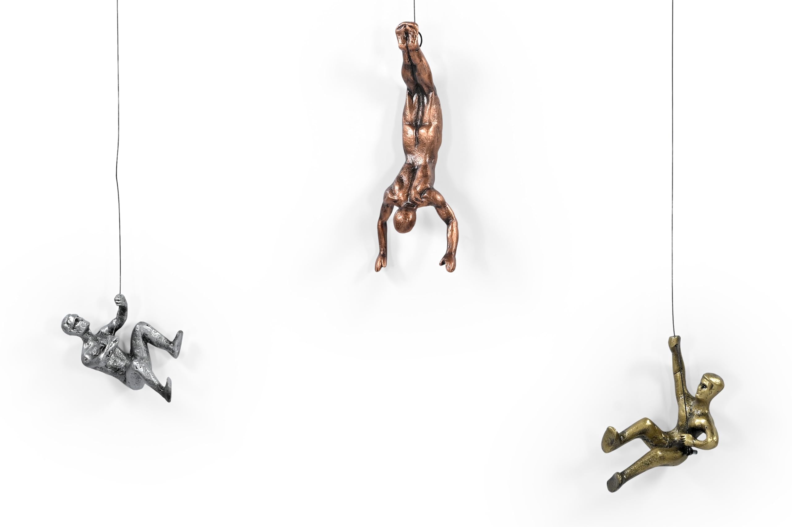 iAnanas 3er-Set Klettermann Metallskulptur CLIFFHANGERS mit Drahtseil Dekoelement moderne Kunstskulptur, 3D-Wanddekoration Wandinstallation Wohnzimmer, Metall, kinderzimmer, motivation