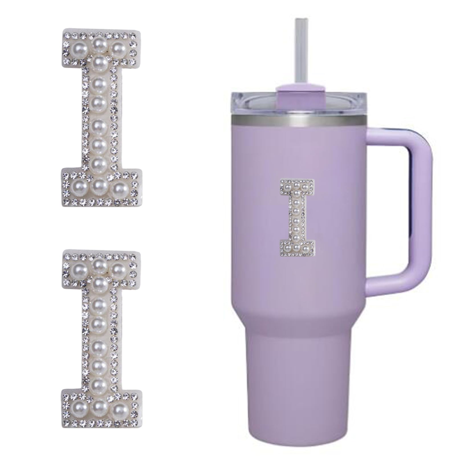 2pcs Peal Initial Letters for Stanley Cup Cute Stanley Tumbler Stickers for Water Bottles Wallet Phone Laptop Luggage (I)