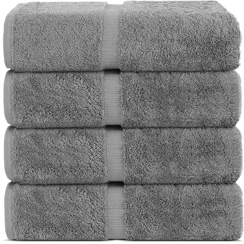 Chakir Turkish Linens 100% Cotton Premium Turkish Towels for Bathroom | 30'' x 60'' Large Bath Towels (4 Piece, Gray)