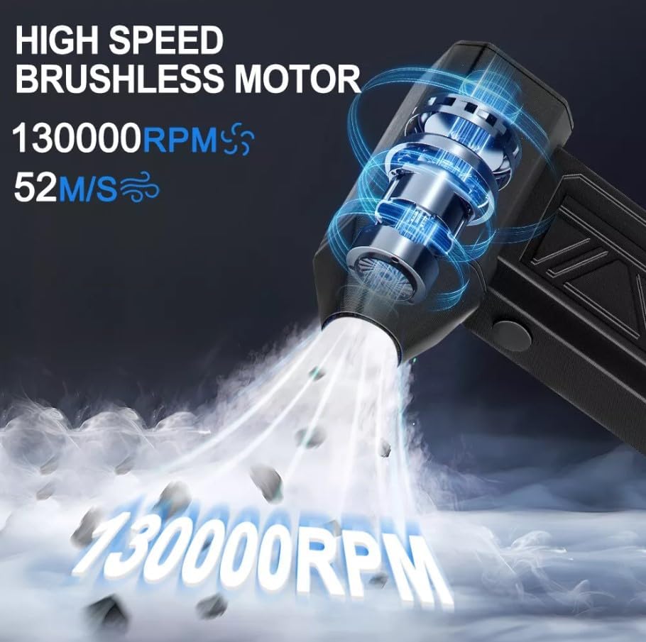 FEXMY Upgraded Turbo AIR Blower & Vacuum 2in1 Machine, Best Car Cleaning kit, Handheld 3rd Gen Brushless Motor 130000 RPM, 2 Speed, 3000mAh Rechargable, Multi Usage for Car,Home (A1) - Image 5 thumbnail