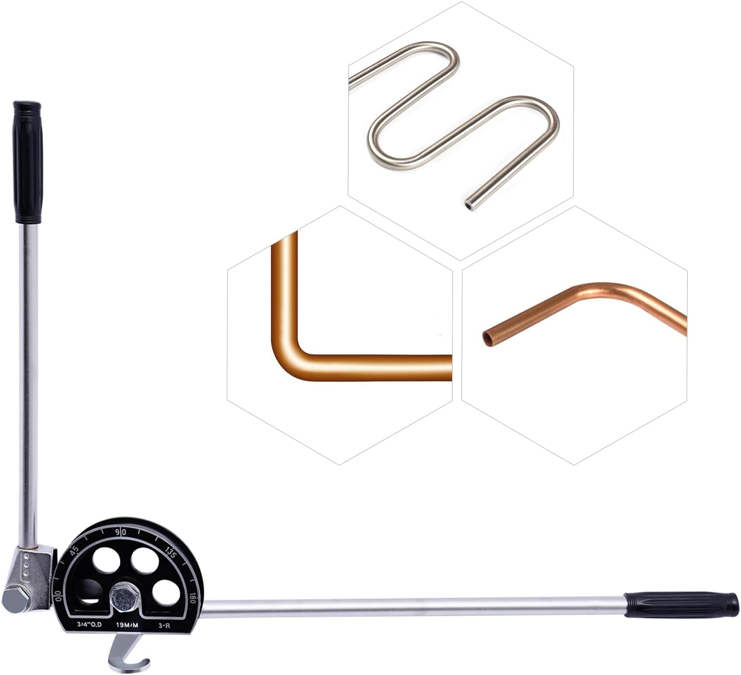 3/4" Tube Bender Manual 0~180° Copper Ratchet Type Pipe Bender Bending Tool 19mm