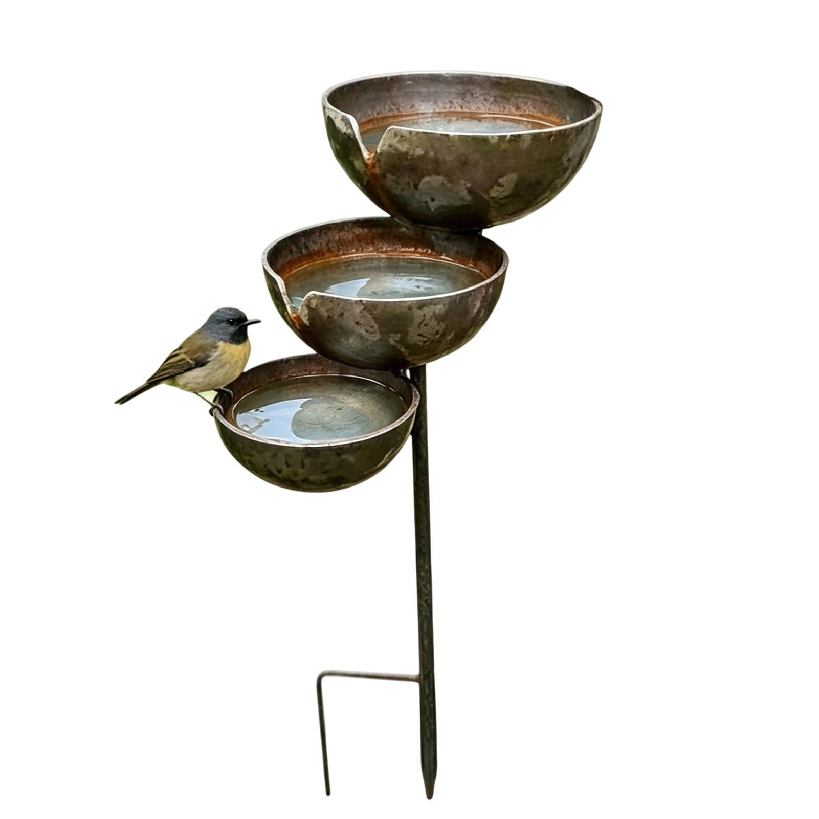 Bebedero De Agua para Aves Decoración De Jardín Vintage De Metal De 3 | Estaca De Jardín Con Bebederos Para Aves Exterior, jardín trasero, granja, patio, balcón y