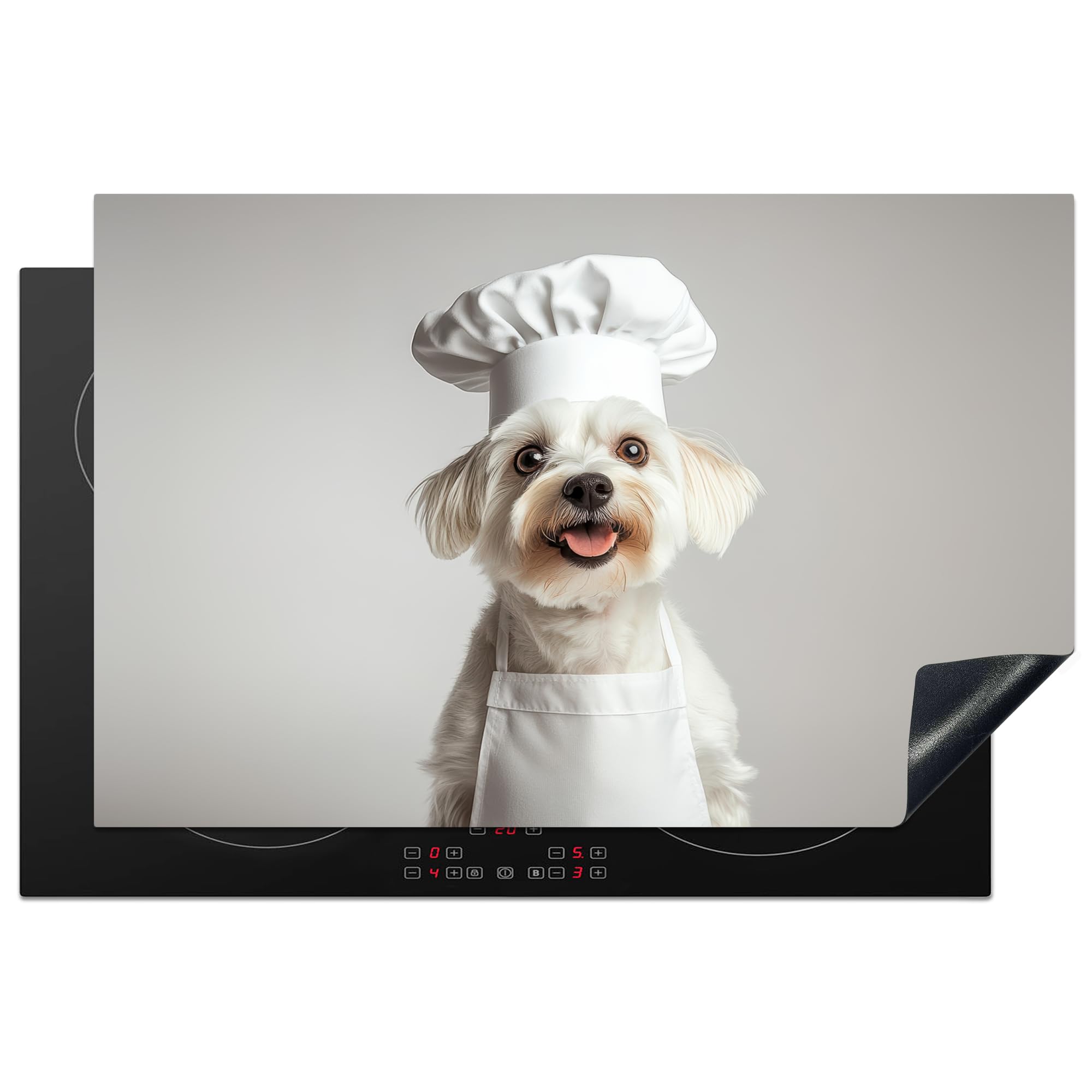 KitchenYeah© Induction Hob Protector Mat 20.5"x31.5" / 80.2x52.2 cm Cooker Top Protectors Cover Ceramic Covers Electric Hobs Vinyl Dog - White - Chefs Hat