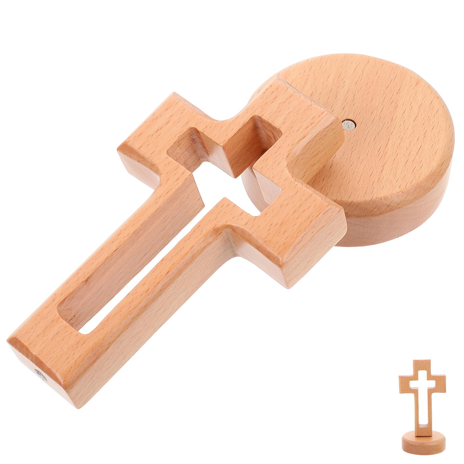Cruz de madera para regalo religioso artesanal con base decorativa de haya 8