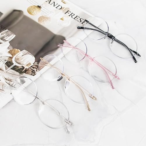 Miniatura 5 de prtcslwd Paquete de 4 lentes de lectura redondos sin montura para mujeres y hombres, bloqueo de luz azul, lectores de computadora