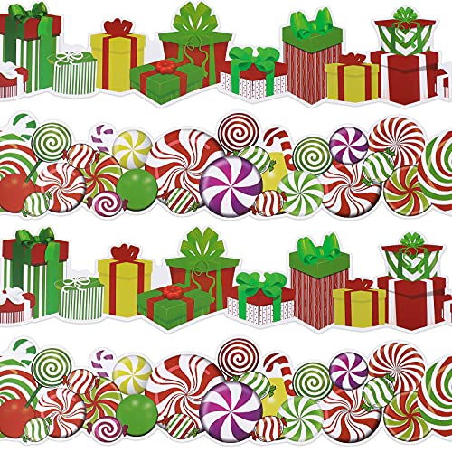 60 Pieces Christmas Bulletin Board Borders Decoration Xams Peppermint Candy Cane Straight Borders Trim Christmas Present Box Border Classroom Decoration for Winter Xmas Holiday (Delicate Style)