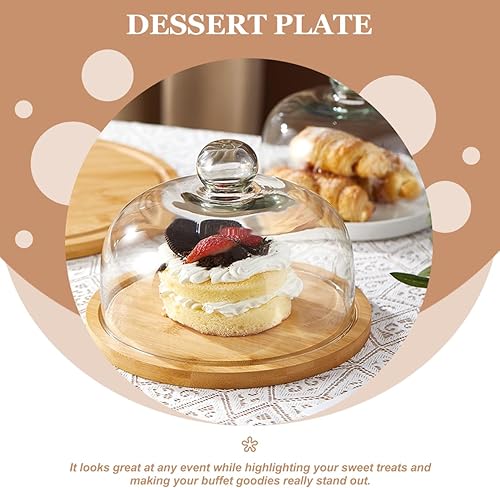 Miniatura 3 de Happyyami Soporte de madera para tartas con cúpula de cristal, tabla de queso, aperitivos, galletas, plato para cupcakes, ensalada, plato para