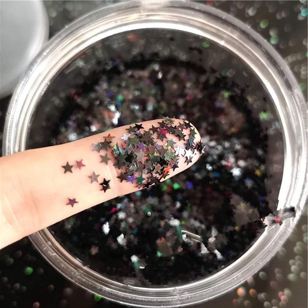 Tiny Stars Glitter Confetti 3mm Stars Confetti Laser Sequins for Party Decoration, DIY Crafts, Premium Nail Art, Body Art Eye Bling - 10g,Holographic Black
