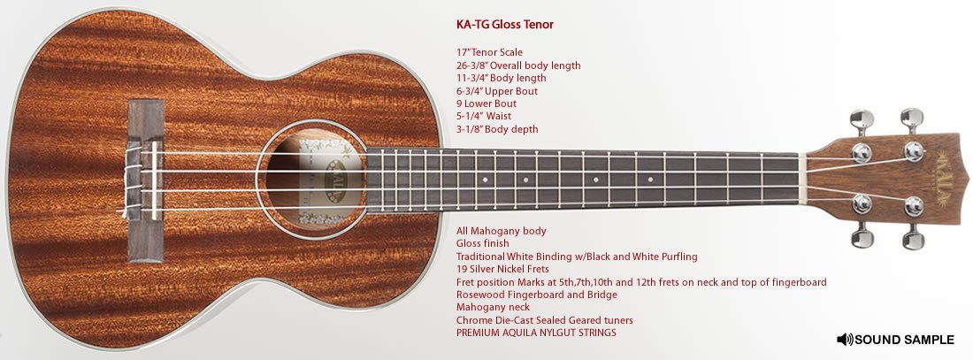 KALA Ukelele tenor de caoba brillante con funda
