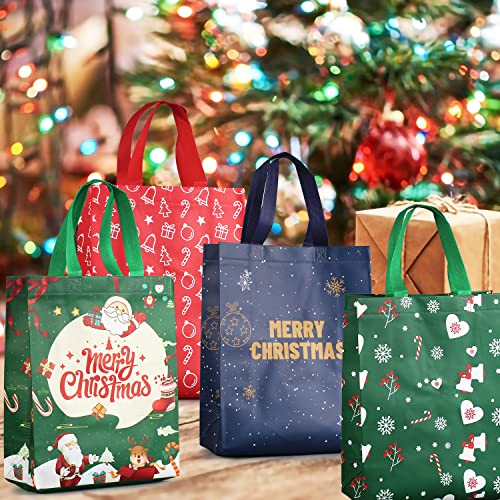 Lot de 4 sacs cadeaux de Noël avec poignées, sacs de Noël multifonctionnels en tissu non tissé pour emballage cadeau, fournitures de fête de Noël, 31 × 25 × 11,5 cm - Image 7