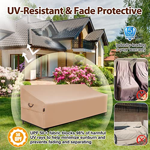 Qh.home Outdoor Patio Couch Cover Waterproof 900D Heavy Duty Strong Tear Resistance, 3-4 Seater Outdoor Bench Sofa Cover Uv Resistant Fade, Lawn Patio Furniture Covers With Air Vent 90"W X 34"D X 32"H #TOP1