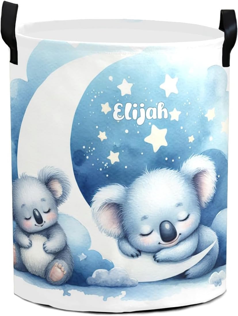 Lion Blue Safari Animal Moon Laundry Hamper, Personalized Name Waterproof Laundry Basket with Name, Customized Clothes Storage Organizer Gift for Boys Girls Room, Bedroom, Bathroom