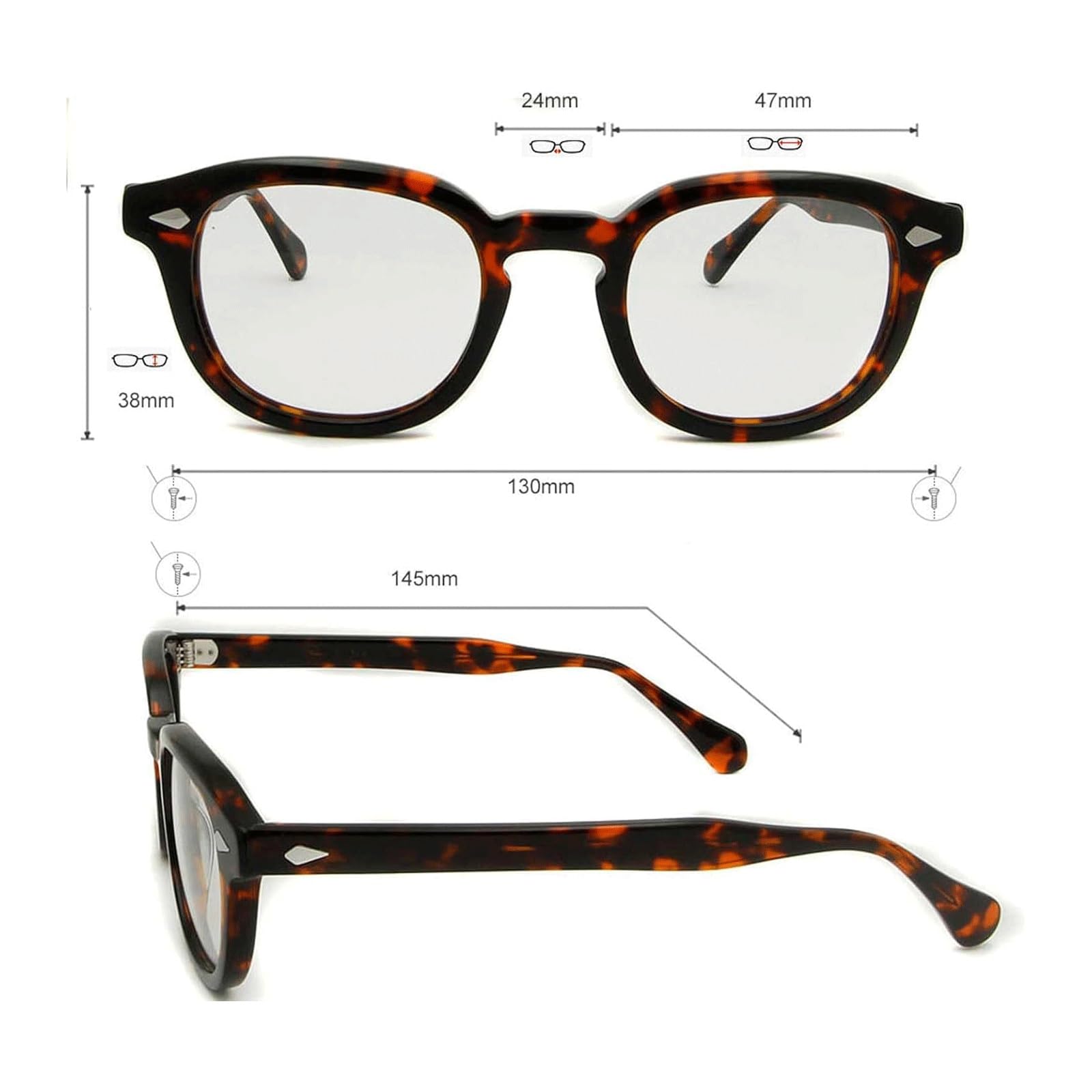 Oprawki okularowe Oprawki z włókna octanowego Oprawki okularowe 130 * 145 mm Oprawki okularowe z soczewkami Okulary do użytku wewnątrz i na zewnątrz(Schwarz)