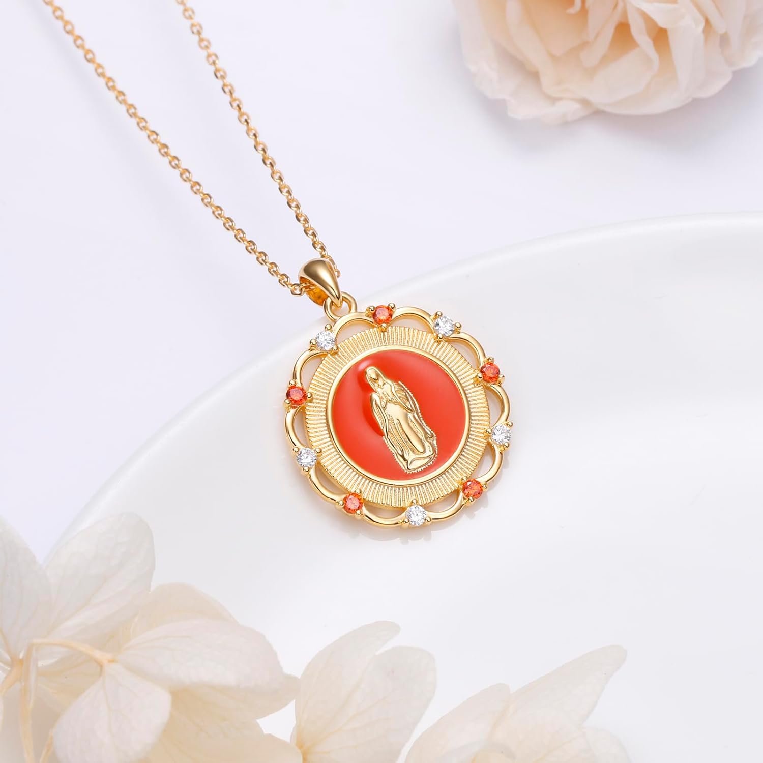 Virgin Mary Necklace 925 Sterling Silver 18K Gold Plated Virgen De Guadalupe Pendant Medallion Jewelry for Women - Image 4