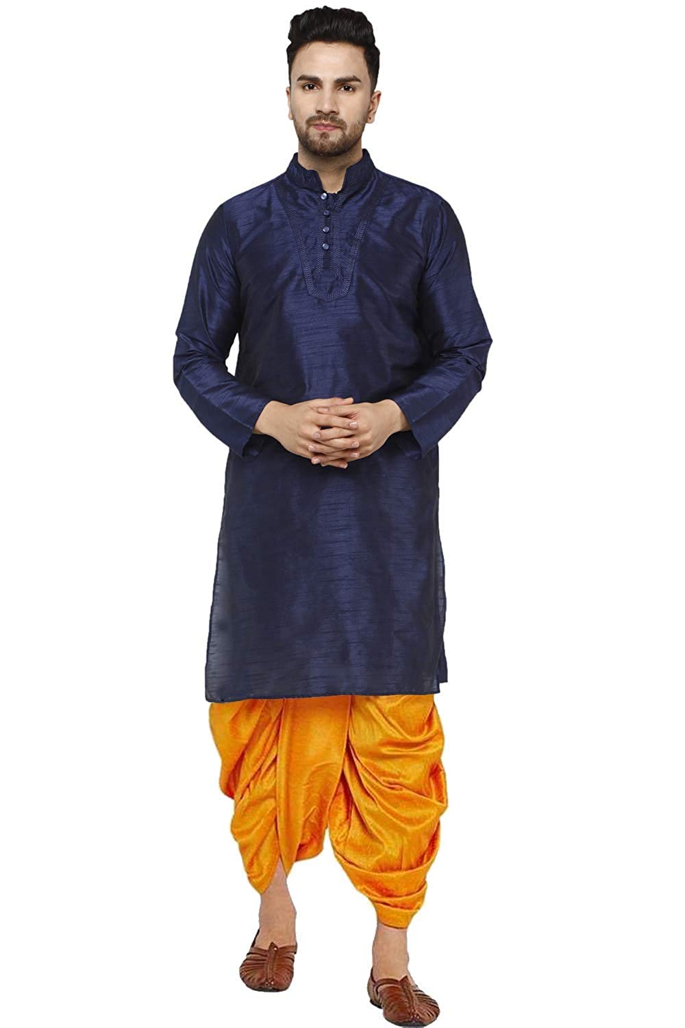 royal kurta Mens Silk Blend Dhoti Kurta Set-picture-28