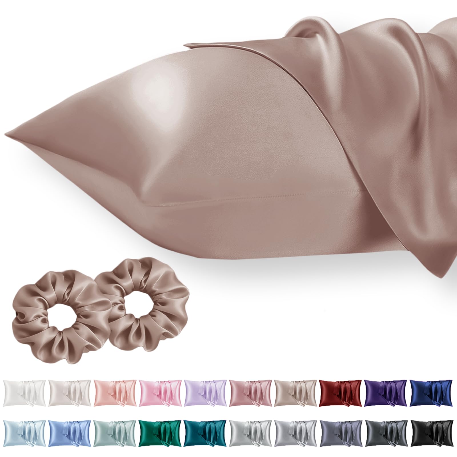 Vielit King Satin Pillowcase for Hair 2pc,Similar to Silk Pillow Cases,Easier Care Than Silk Pillowcase Gifts for Women Men,Rose Taupe,20x36 & Envelope Closure and 2 Satin Scrunchies — image 1