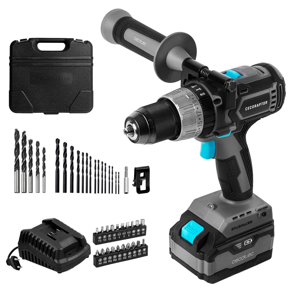 Cecotec Taladro Atornillador, Perforador y Percutor de Batería CecoRaptor Perfect ImpactDrill 4020 Brushless Ultra. Batería de 20 V y 4000 mAh, Velocidad 2000 rpm, Ratio de Impacto 30000 bpm