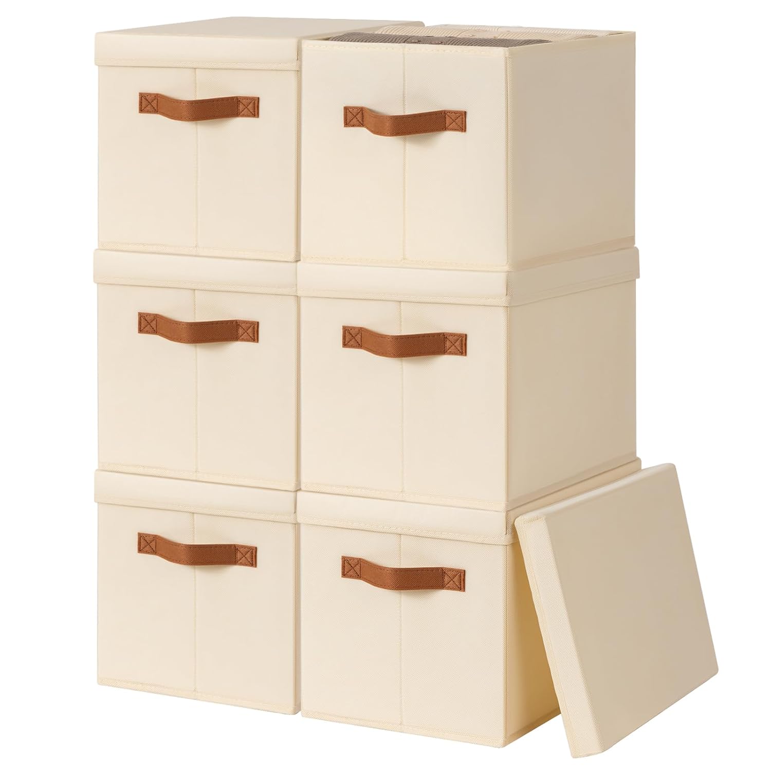 Storage Bins with Lids - Fabric Storage Baskets for Shelves 6 Pack Foldable Decorative Boxes with Handles Stackable