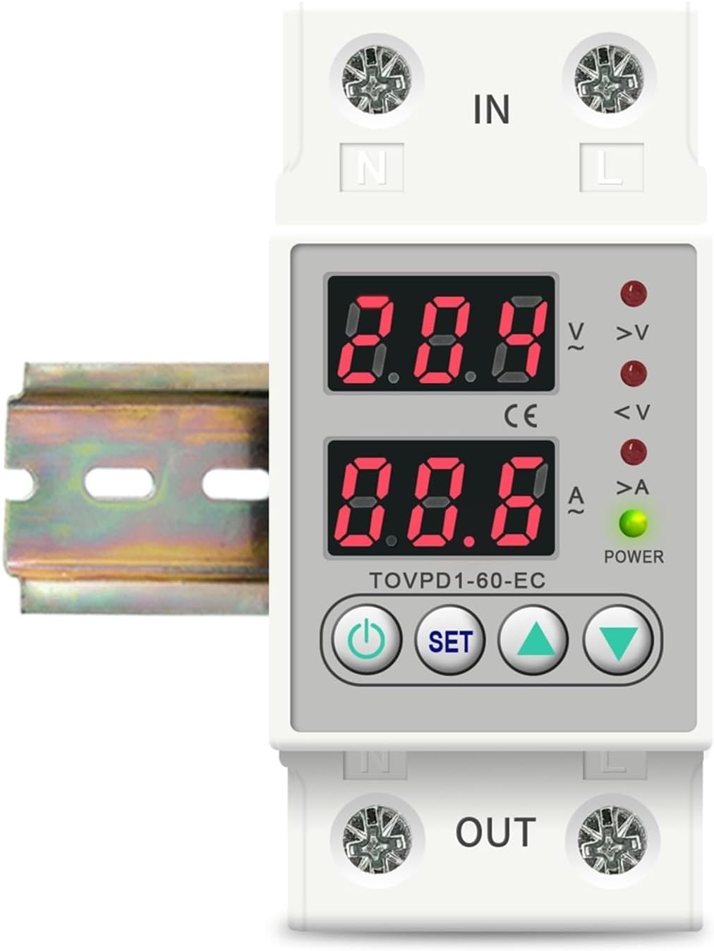 Din Rail Dual Display Adjustable Over Voltage Current and Under Voltage Protective Device Protector Relay 40A 63A 220V 230V(80A)