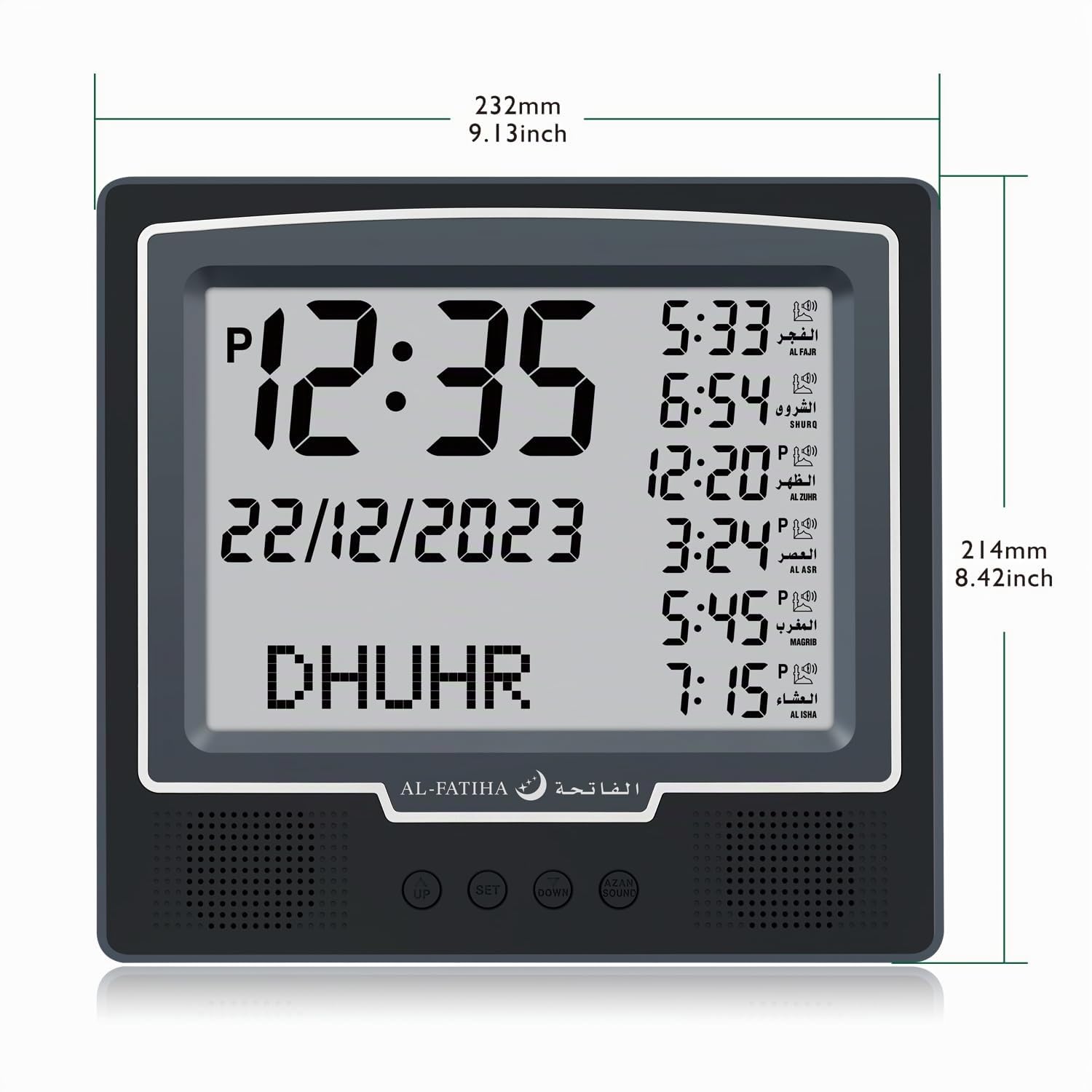 Azan Reloj despertador automático digital en todo el mundo, 8 tonos de oración azan, reloj de oración musulmán para decoración del hogar, regalo Ramadán (negro)