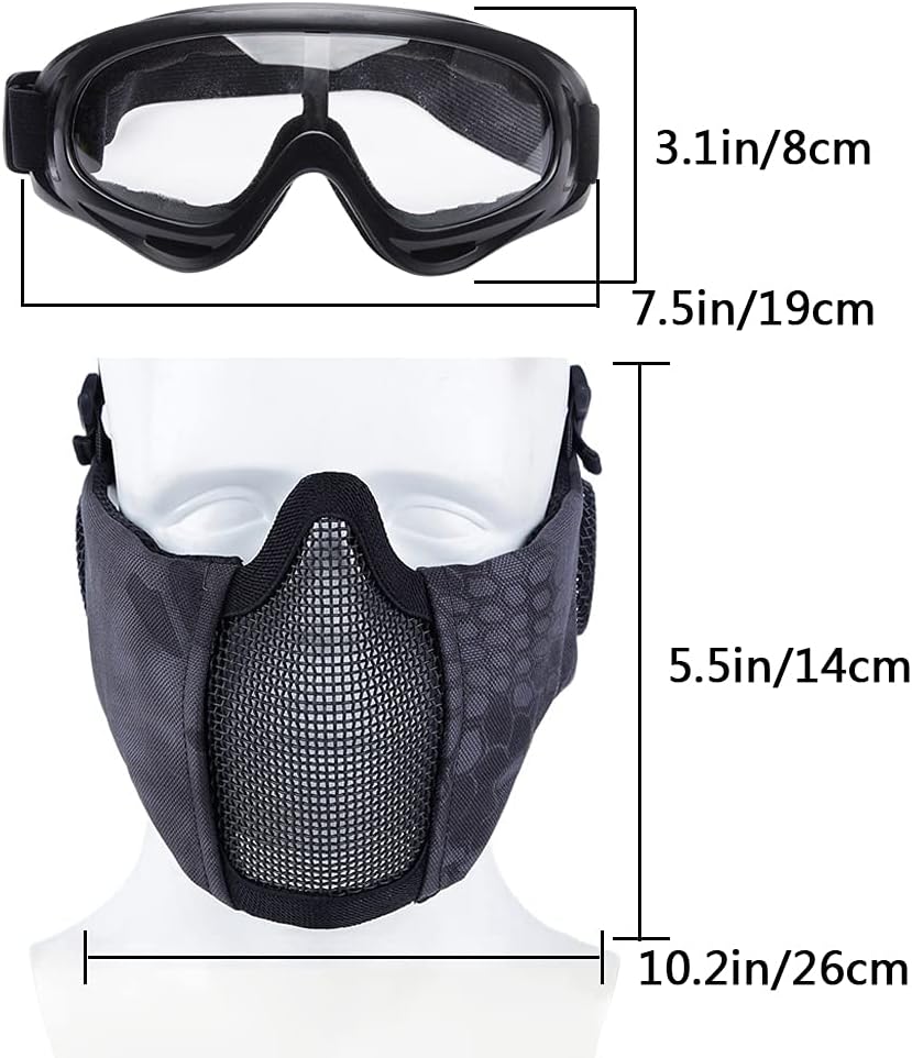 AOUTACC Airsoft Protective Gear Set, Half Face Mesh Masks with Ear