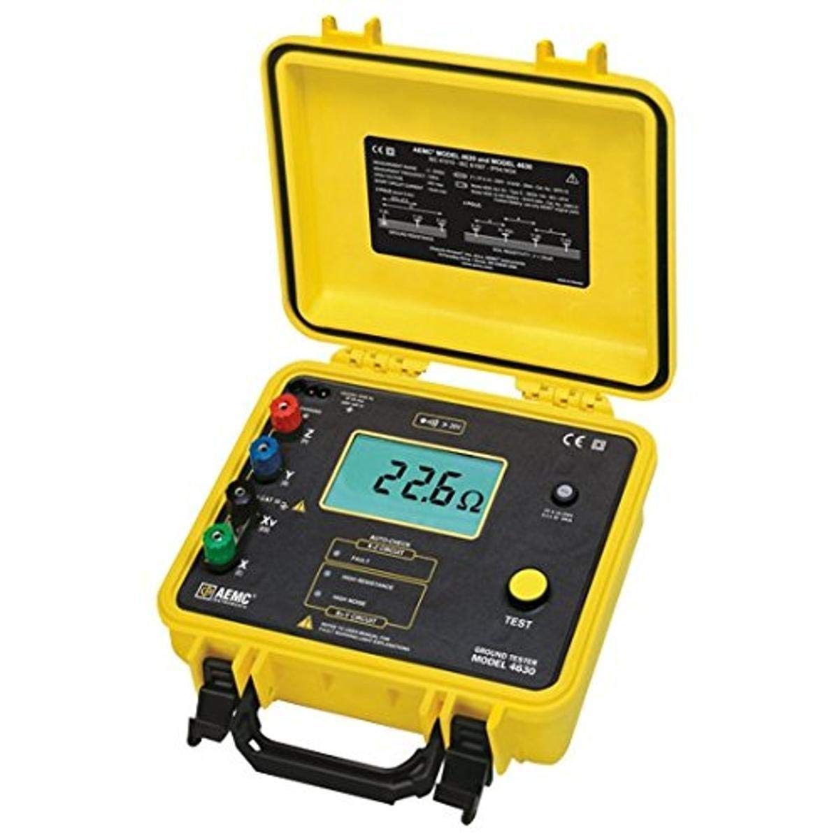 AEMC 4630 4-Point Ground Resistance Tester Kit, Rechargeable Battery, 2000 Ohms Resistance, 0.1mA Current with 300' Leads