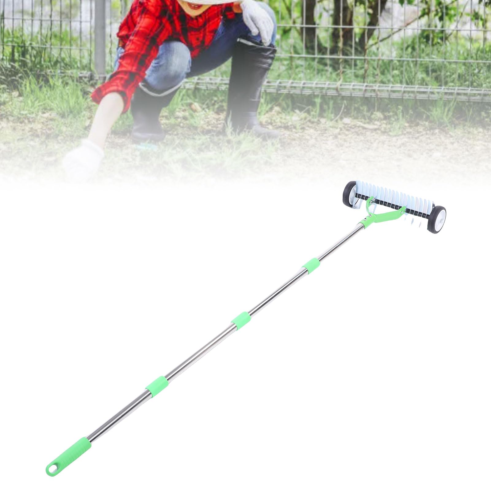 AYNEFY Rastrello da Giardino, Rastrello da Giardino in Acciaio Inossidabile per Carichi Pesanti con Design a Rulli per Un'efficace Rimozione del Feltro, Testa Ampia per la Cura del