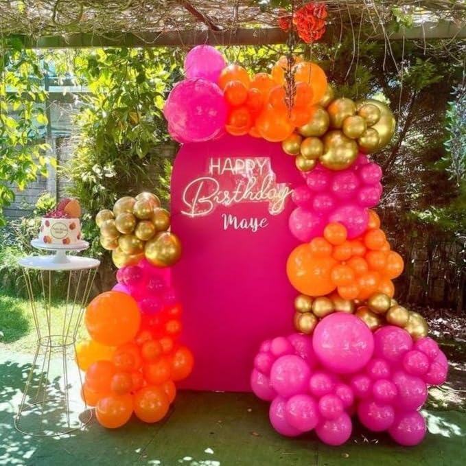 Image of HILAVO Pink Orange Yellow Balloons, 12 Inch Hot Pink Orange Yellow and Gold Balloons for Birthday Graduation Summer Tropical Party Fall Thanksgiving Tequila Sunrise Sunset Party Decorations
