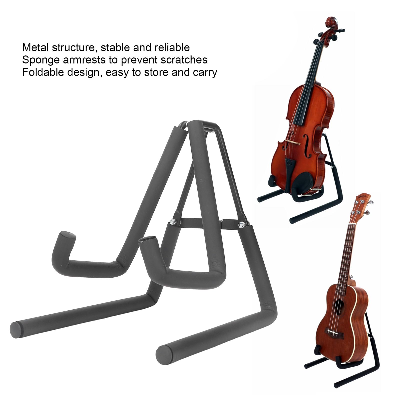 Stojak na ukulele z podkładką z gąbki, składany stojak na instrumenty muzyczne, mały stojak na instrumenty na ukulele, mini gitarę, banjo, mandolinę, skrzypce