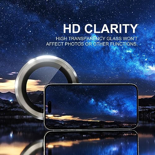 Image of Choiche Compatible for iPhone 15 Pro /iPhone 15 Pro Max Camera Lens Protector, 9H Tempered Glass Camera Cover Screen Protector Metal Ring Decoration Accessories (Silver)