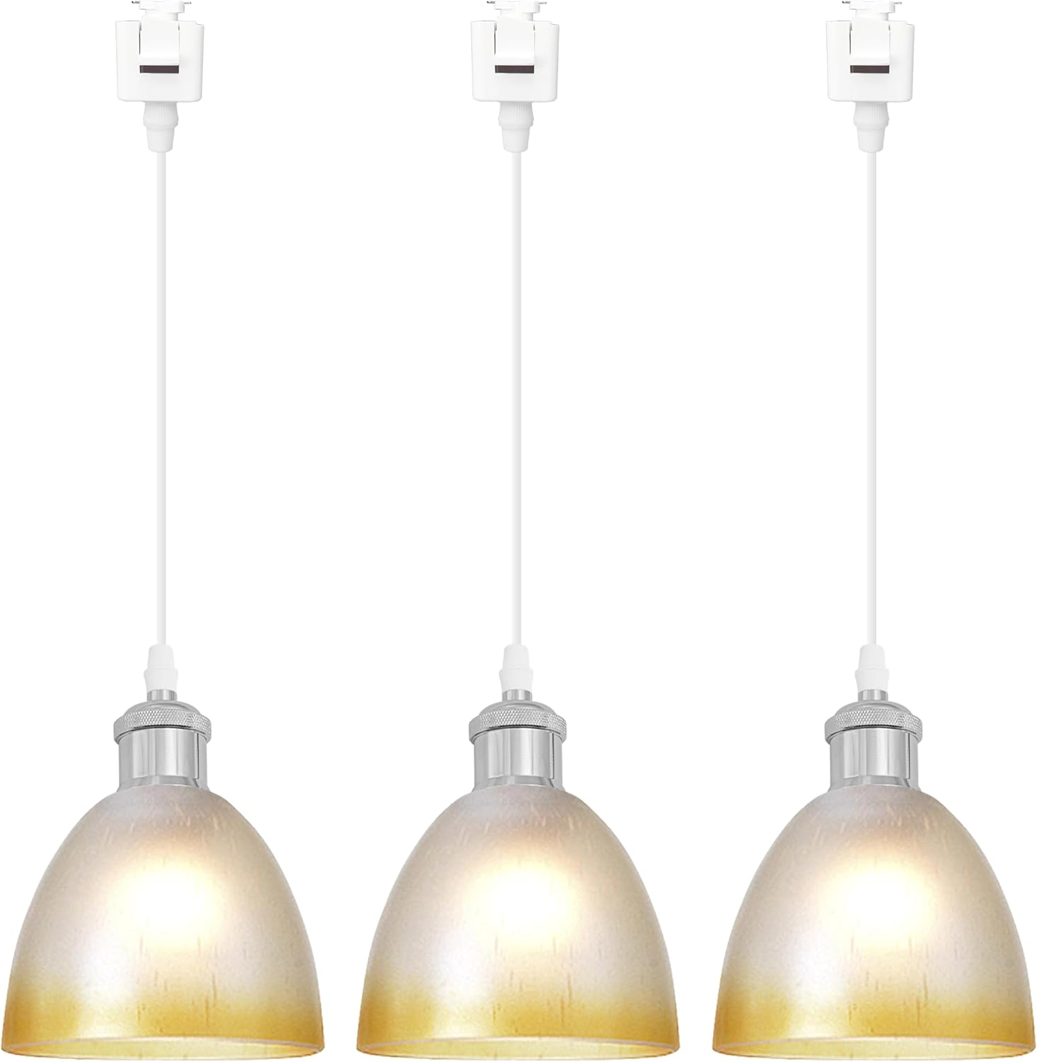 Kiven J-Type track lighting pendants,Modern J track pendant lights with Glass Globe,3-Light Track Lighting Fixture for Kitchen Island Hallway Restaurant,Silver Socket