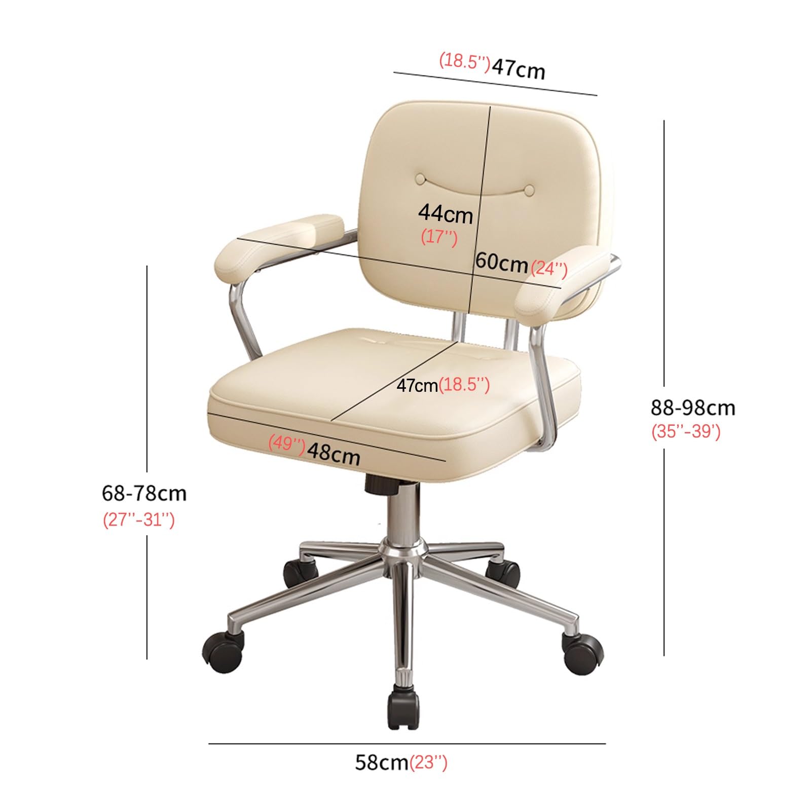 Ergonomiczne, białe krzesło biurowe z kółkami, wygodne krzesło biurkowe z podparciem oparcia, regulowana wysokość i nachylenie, kompaktowe krzesło komputerowe do domowego biura, makijażu, gier
