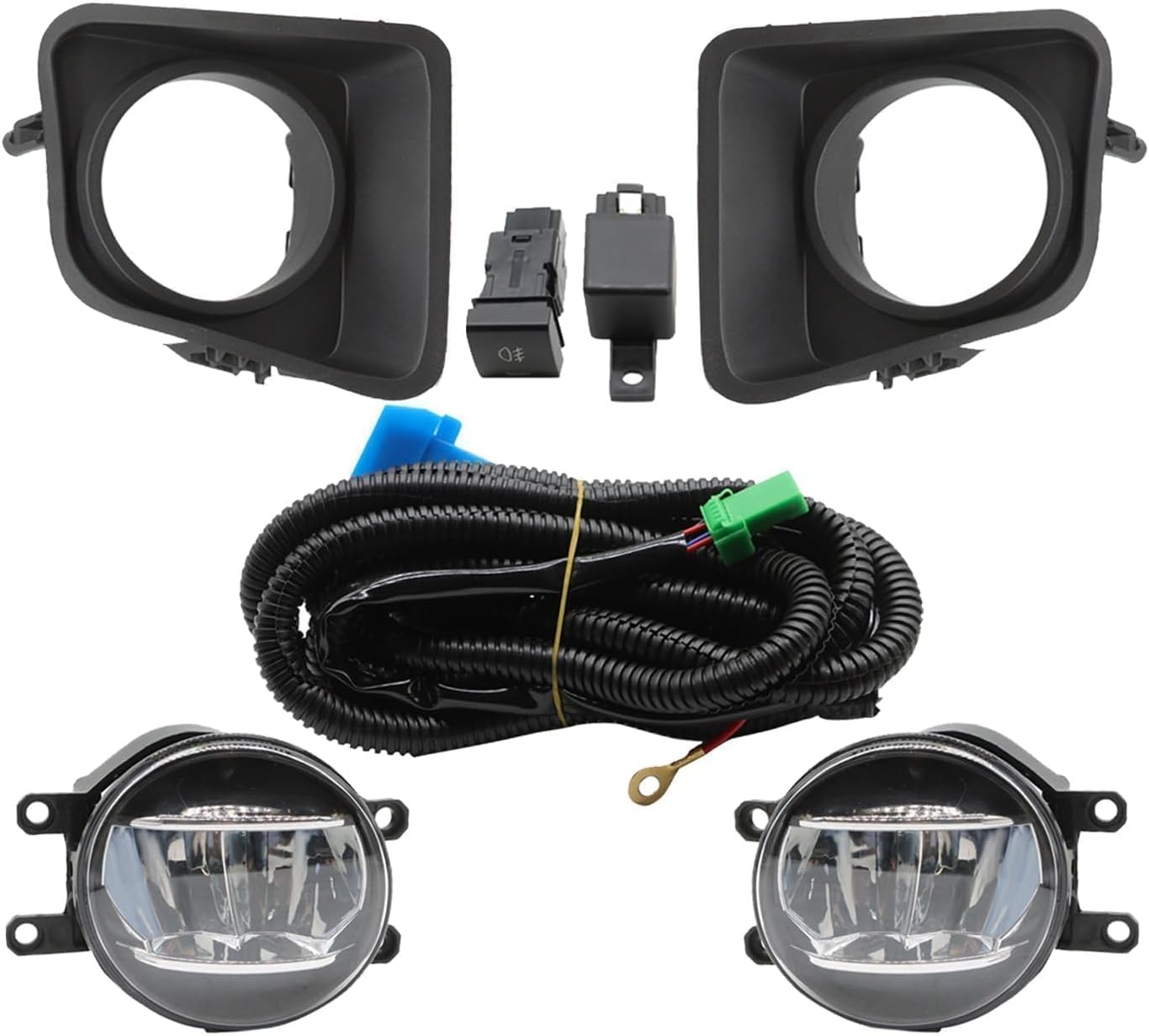 Front Fog Light Assembly Compatible with Tundra 2014-2021 Not Halogen Driving Lamps w/Cover & Switch and Wiring Kit & Bulbs & Clear Lens 521270C070 Driver and Passenger Side