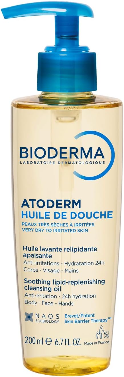 Atoderm Huile de douche Anti-iritation Cleaning Oil | 24hrs Hydration | Face and Body Moisturizer | Soothes Discomfort - Dry to Very Dry Sensitive Skin - 200 ml