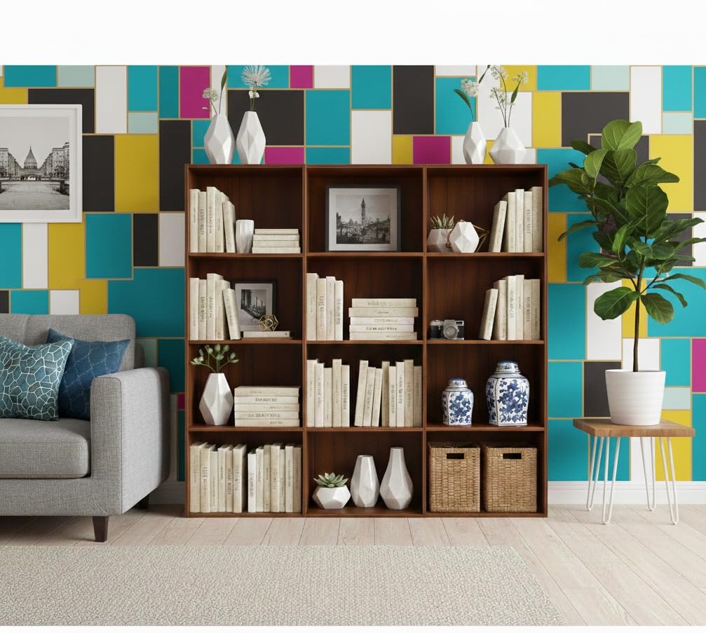 Wooden Storage Unit Cube Strong Bookcase Home Office Brown 4, 4, 4 Tier-image-13
