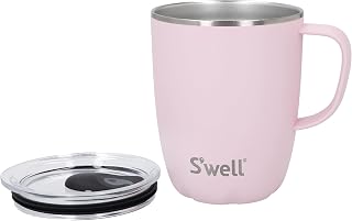 S'well Mug with Handle, Pink Topaz 350ml Vacuum Insulated Stainless Steel Travel Travel Travel Mug with Sliding Lid - Dishwasher Safe