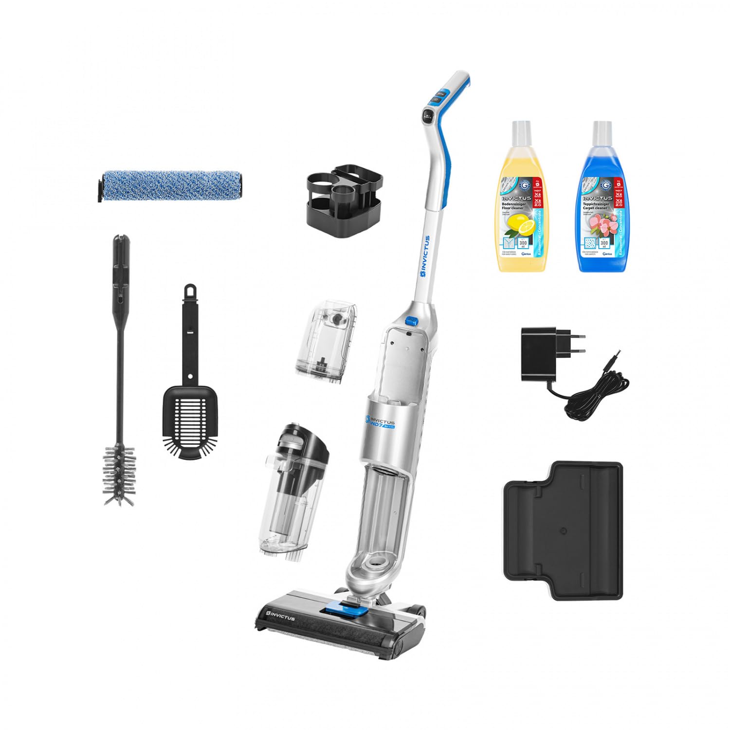 INVICTUS WD7 Kabelloser Nass- und Trockensauger Deluxe-Set 17-tlg. Selbststehender Staubsauger zum polieren, inkl. Reinigungskonzentrat, mit Aufbewahrungsstation, Akkustaubsauger, Akkuwischgerät