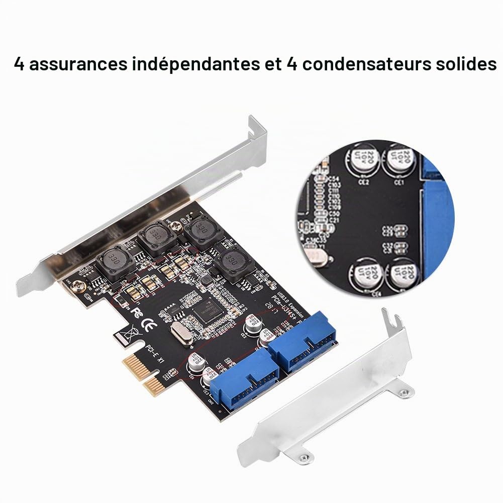 PCI-E Carte Adaptateur, ASHATA Carte Controleur PCI Express (PCI-E) vers 2 Ports USB 3.0 à 19 Broches pour l'emplacement PCI-E X1 X4 X8 X16