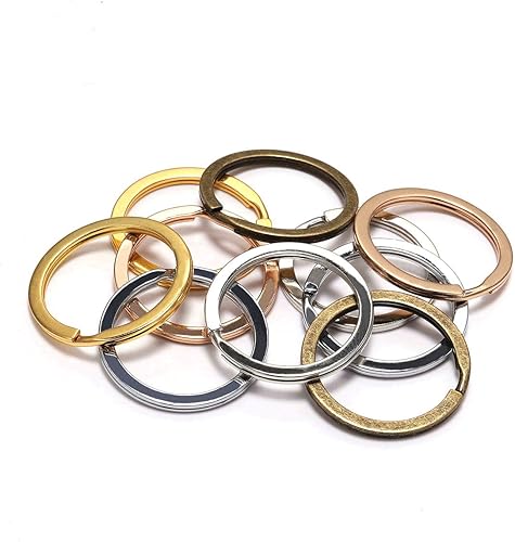 Miniatura 7 de Llavero plano redondo de oro de 25, 28, 1.181 in, con cierre de llaveros, anillo dividido, chapado en bronce, 10 unidadeslote de 25, 28, 1.181 in