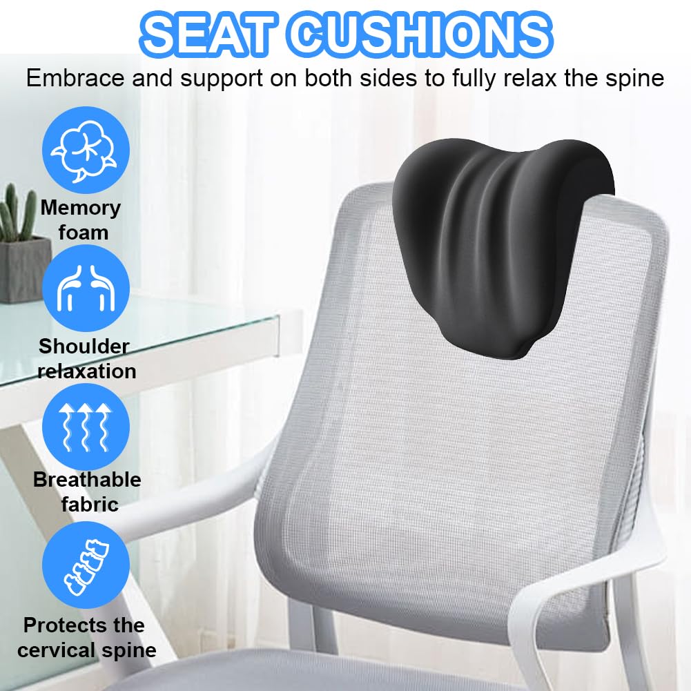 Cuscino cervicale in memory foam per sedia da ufficio per aeroplani, poggiatesta ergonomico per sedia da scrivania, supporto cervicale per poltrona e sedie da giardino, (nero)